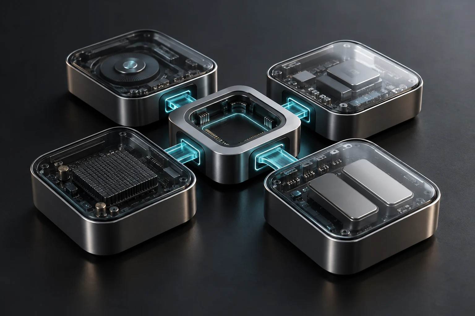 Modular compute, storage and accelerator units joined to a shared connector